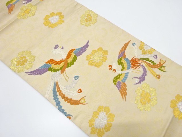 アンティーク　鳳凰に唐花模様織り出し袋帯（材料）